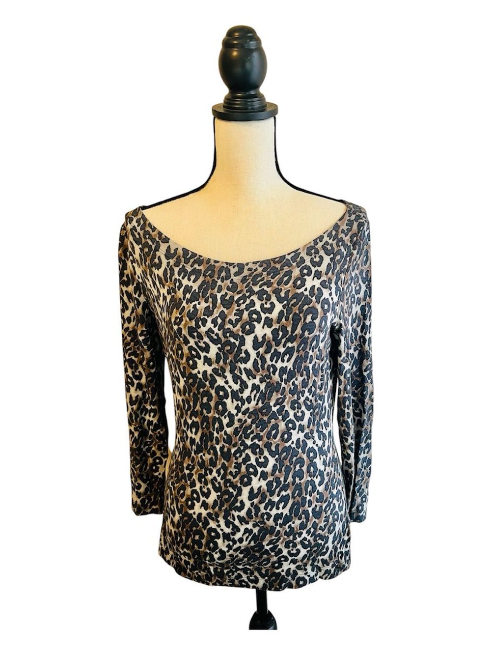 St John Animal Print Bateau Neckline Long Sleeve Top S